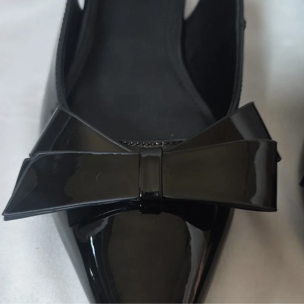 NWOT Marc Fisher Black Patent Leather Bow Pointed Toe Slingback Heels 9M